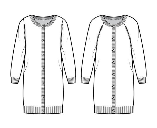 套圆领开衫连衣裙技术时尚图片下载