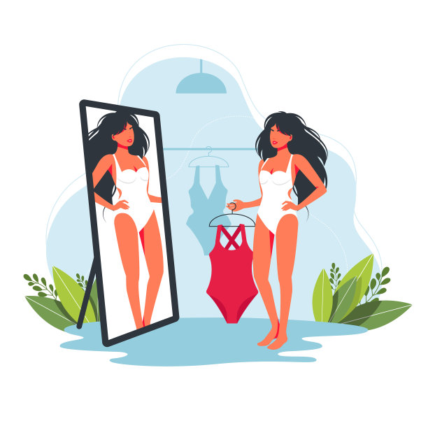 女人在商店试穿融合的整个泳衣图片下载