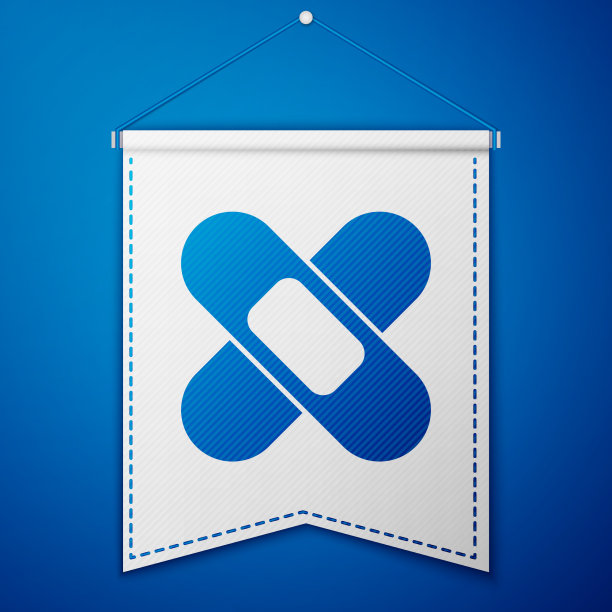 蓝色交叉绷带石膏图标孤立在蓝色图片下载