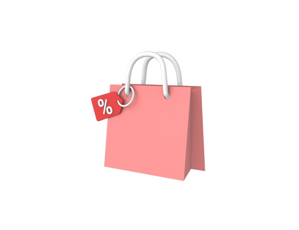 粉红色购物袋与售价3D渲染图片下载
