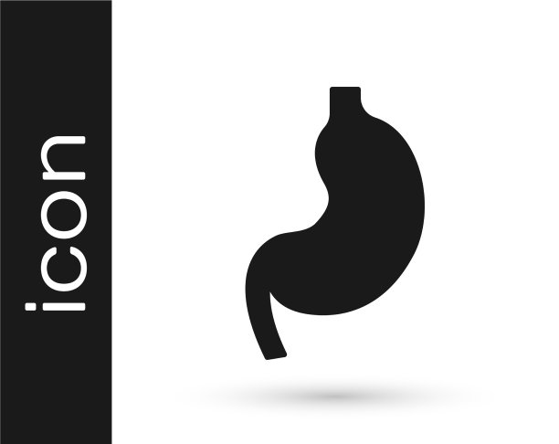 黑色人类胃的图标孤立在白色上图片下载