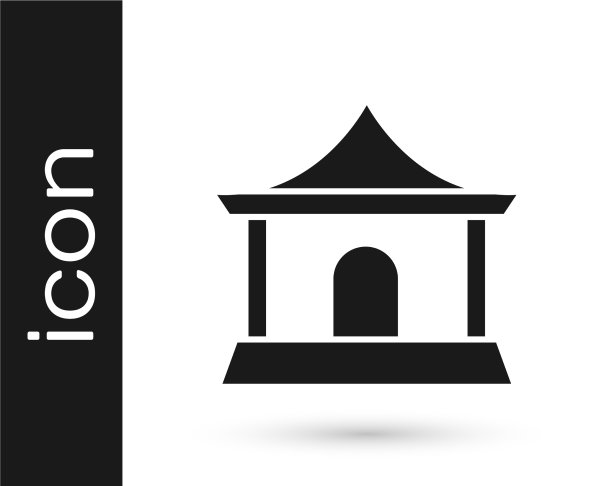 黑色传统中国房子图标孤立图片下载