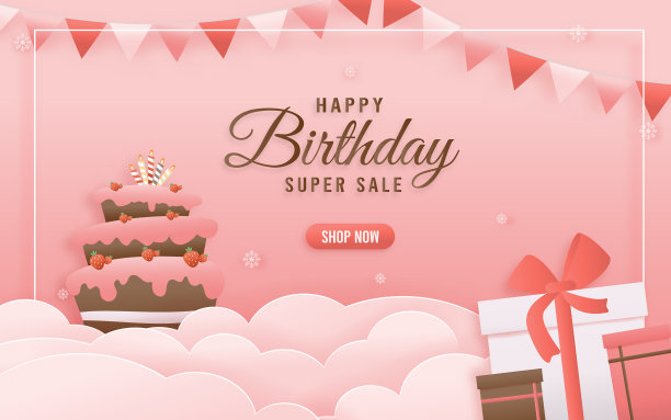 网上商店横幅折扣粉红色生日图片下载