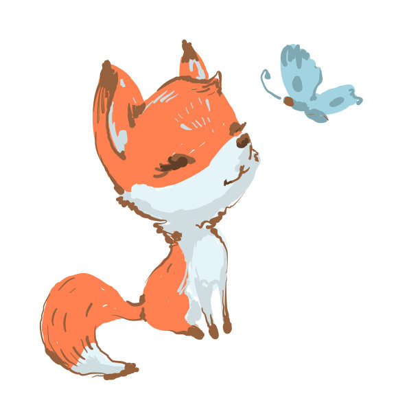 可爱的狐狸座位和微笑的蝴蝶图片下载