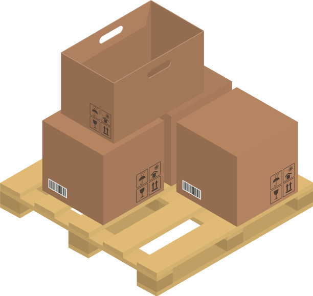 用木托盘装的棕色硬纸盒图片下载