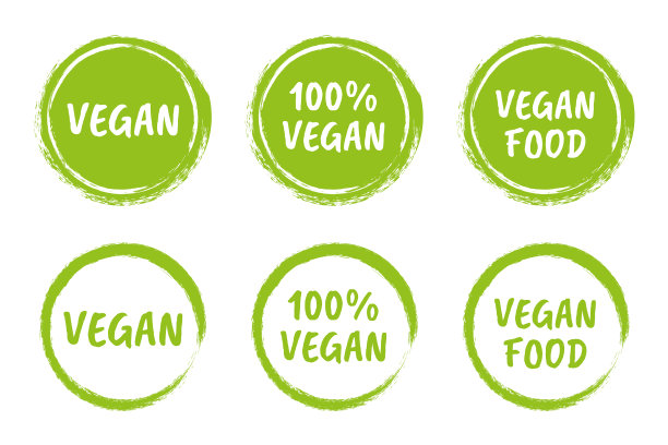 素食标志图标设置有机天然食品标签图片下载