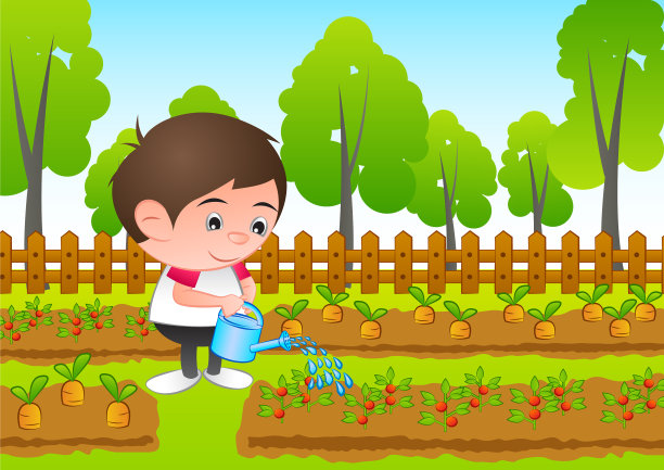 一个泡泡头的男孩卡通水植物图片下载