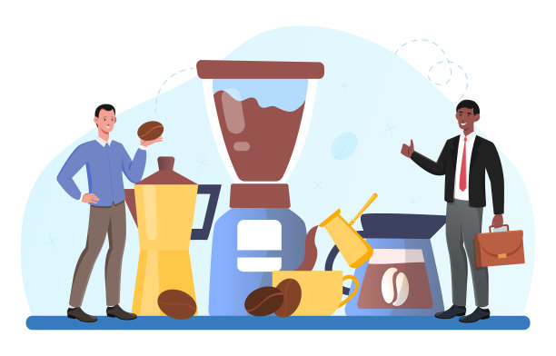 微笑的西装男角色正在点咖啡图片下载