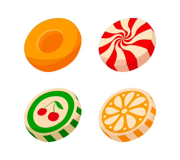彩色条纹糖果片与水果图片图片下载