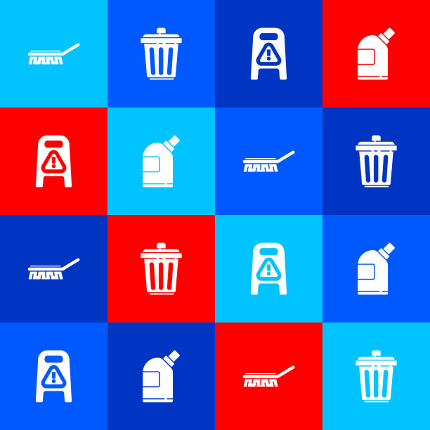 设置刷清洁垃圾桶湿地板和图片下载