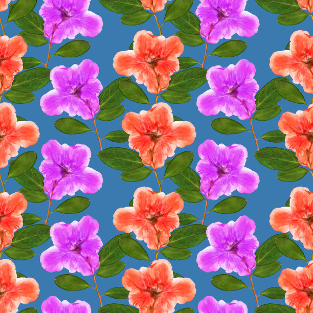 杜鹃花。插图，花的纹理。用于连续复制的无缝模式。花卉背景，照片拼贴为纺织品，棉布面料。用于墙纸、封面、印刷品图片下载