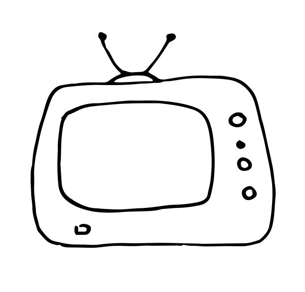 向量复古的电视。有天线和按钮的长方形电视。手绘涂鸦风格的一个孤立的老式电视与按钮和天线黑色孤立线在一个白色的背景为设计模板图片下载
