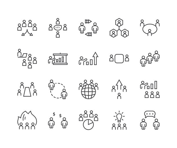 一套会议图标，如研讨会，教室，团队，会议，工作，教室图片下载