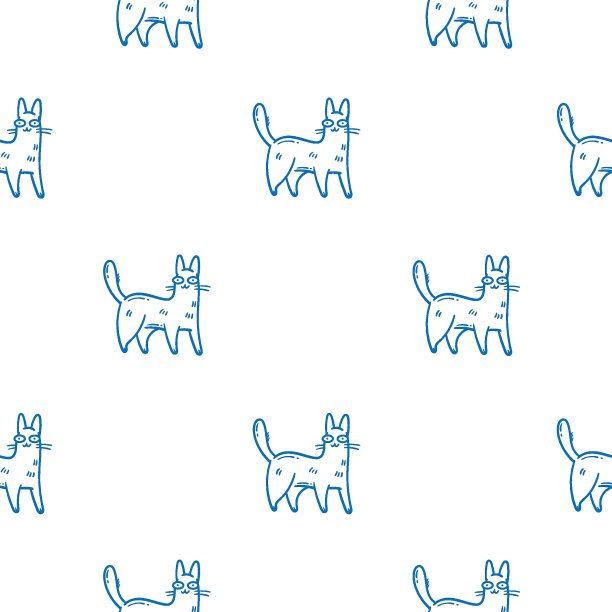 无缝图案与可爱的卡通猫在白色的背景。有趣的动物壁纸。矢量涂鸦小猫打印。图片下载