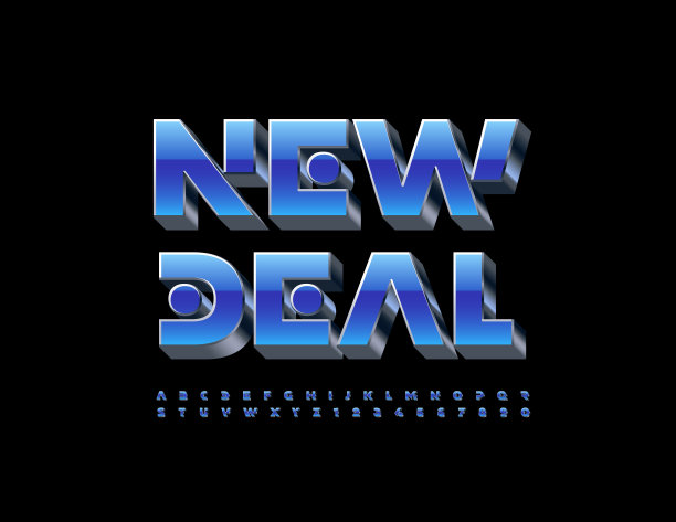 矢量企业标志新政。蓝色和金属3D字母和数字集图片下载