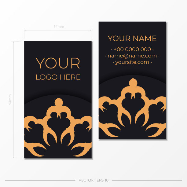 名片模板。装饰花卉名片，东方图案，插图。图片下载