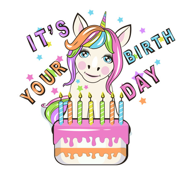 可爱的卡通独角兽插图的生日图片下载