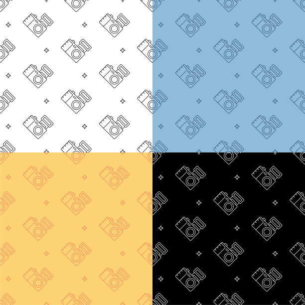 一套无缝模式与照片相机。用于织物上的装饰和印刷的装饰品。设计元素。向量图片下载