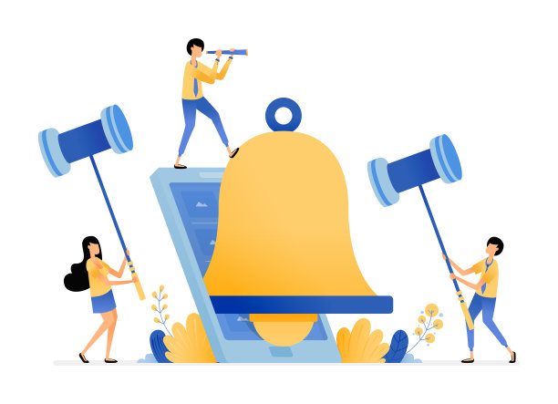 智能手机上的通知铃应用提供提醒和警报。矢量插图的概念可以用于登陆页，模板，UI ux，网页，移动应用程序，海报，横幅，网站，传单，广告图片下载