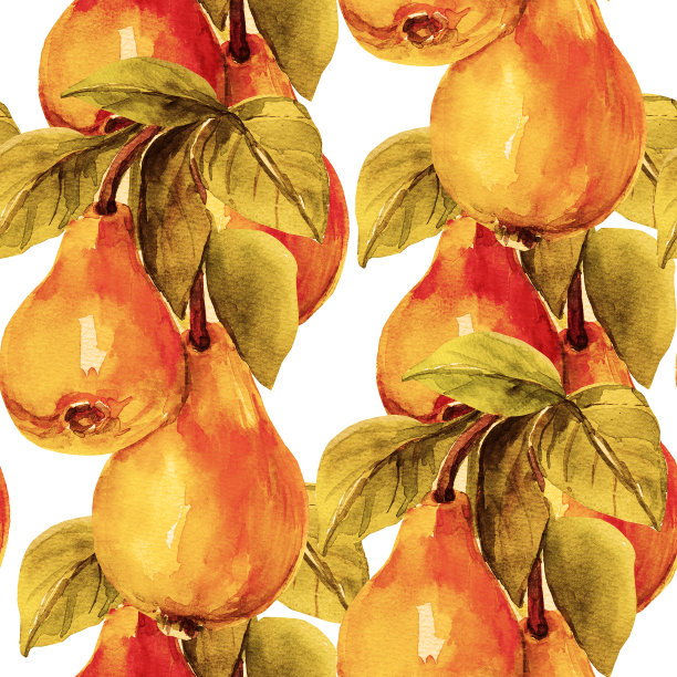 无缝图案的水彩梨。图片下载