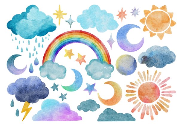 水彩手绘可爱的天气儿童插图。用于海报，印刷，明信片，卡片，设计，邀请，模板，庆祝，生日，婚礼，纺织图片下载