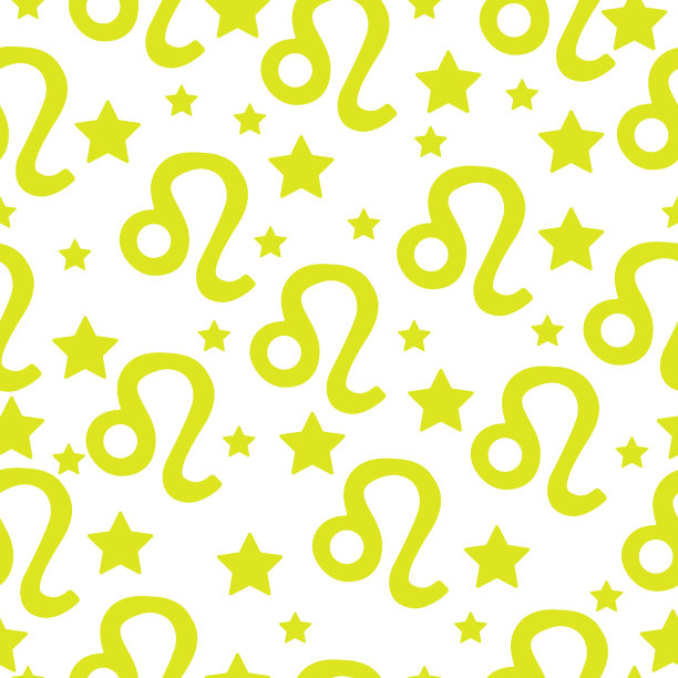 无缝图案的黄色轮廓星座狮子座和不同大小的星星在白色的背景图片下载