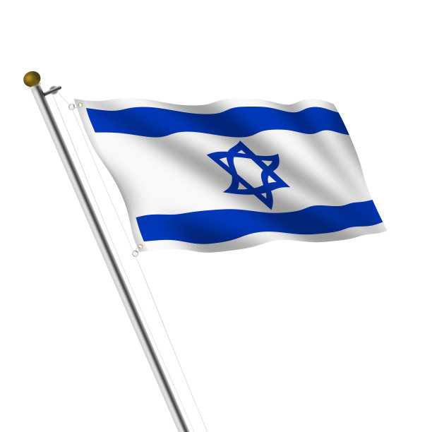 白色背景上的以色列旗杆3D插图（带剪切路径）图片下载