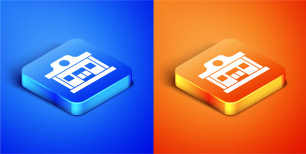 等距狂野西部沙龙图标孤立在蓝色图片下载