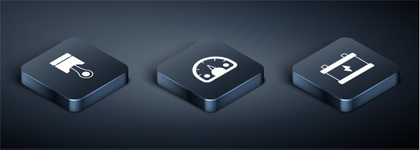 设置等距发动机活塞和汽车蓄电池图片下载