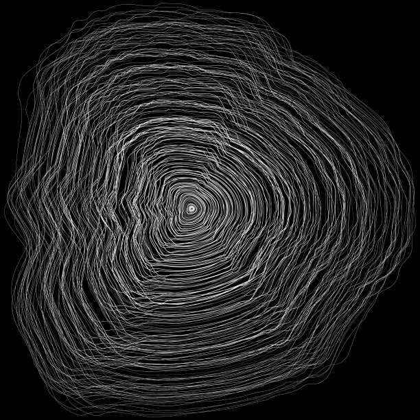 抽象的白色圆形曲线像树的年轮在黑色的背景。图片下载