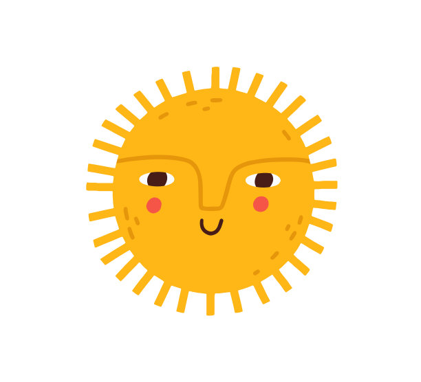 可爱的快乐的微笑太阳与滑稽的脸炎热的夏天图片下载