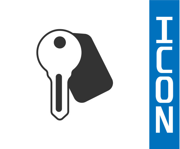 灰色的酒店门锁钥匙图标隔离在白色图片下载