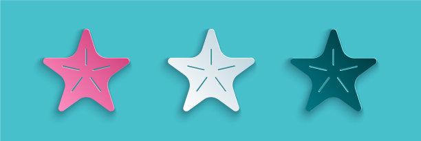 剪纸海星图标孤立在蓝色图片下载