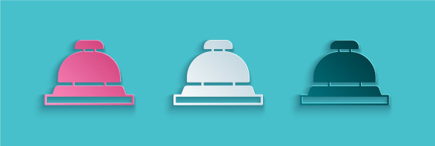 剪纸酒店服务钟图标孤立在蓝色图片下载