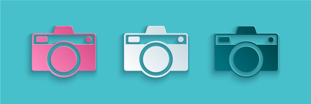 剪纸照片相机图标孤立在蓝色图片下载
