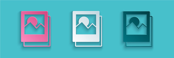 剪纸照片图标孤立在蓝色背景图片下载