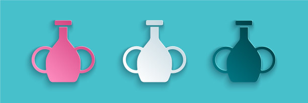 剪纸花瓶图标孤立在蓝色背景图片下载