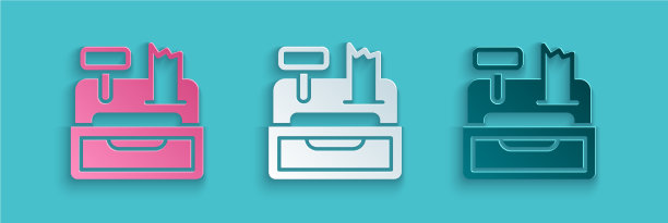 带有支票图标的剪纸收银机图片下载