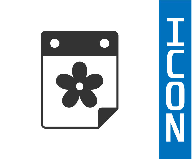 灰色日历与花图标孤立在白色图片下载