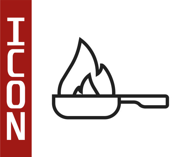 黑色线煎锅图标孤立在白色图片下载