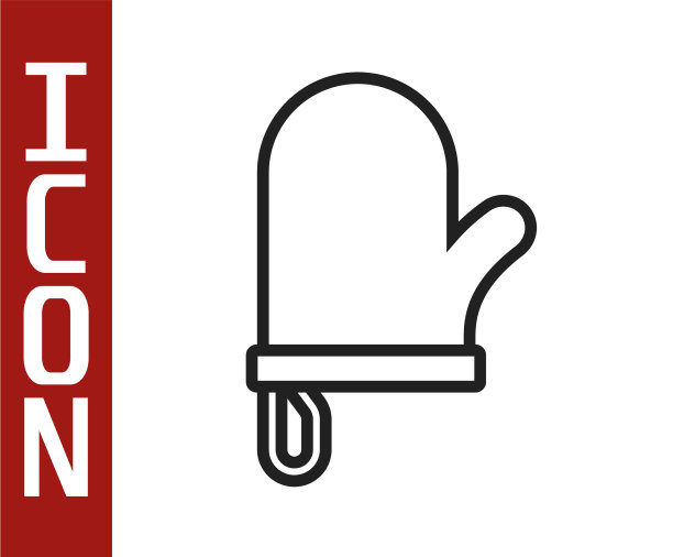 黑色线烤箱手套图标孤立在白色上图片下载