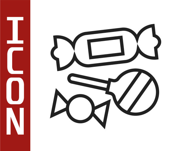 黑线糖果图标孤立在白色背景图片下载