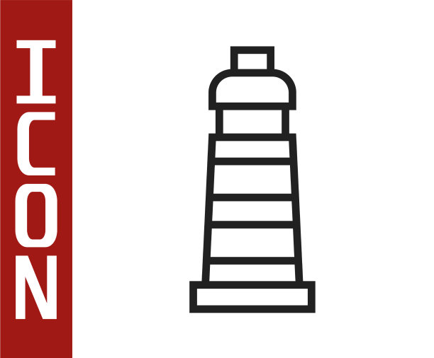 黑线灯塔图标孤立在白色上图片下载