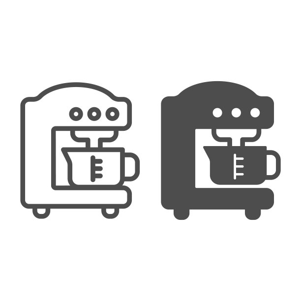 咖啡机线条和固体图标，英语早餐概念，咖啡机矢量标志上的白色背景，咖啡机轮廓风格的移动概念和网页设计。矢量图形。图片下载