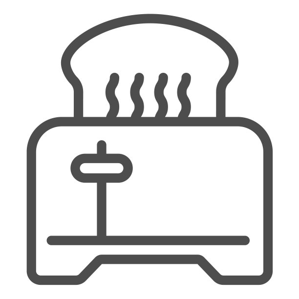 烤面包机与烤面包线图标，英语早餐概念，烤面包机与面包矢量标志上的白色背景，烤面包机轮廓风格的移动概念和网页设计。矢量图形。图片下载