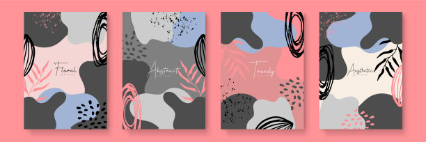 花设计的社会媒体故事模板与树叶和波浪普遍创意有机波西米亚设计集合图片下载