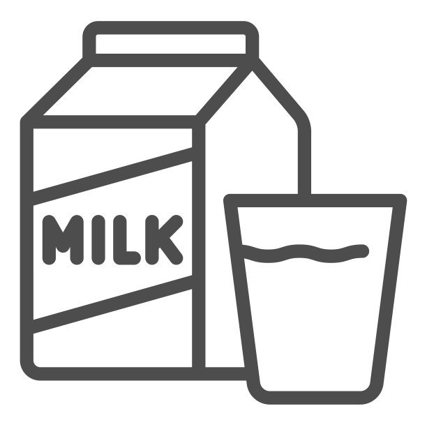 牛奶和玻璃的纸箱线条图标，英语早餐概念，牛奶和玻璃矢量标志上的白色背景，纸箱，玻璃轮廓风格的移动概念和网页设计。矢量图形。图片下载