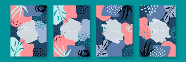 花设计的社会媒体故事模板与树叶和波浪普遍创意有机波西米亚设计集合图片下载