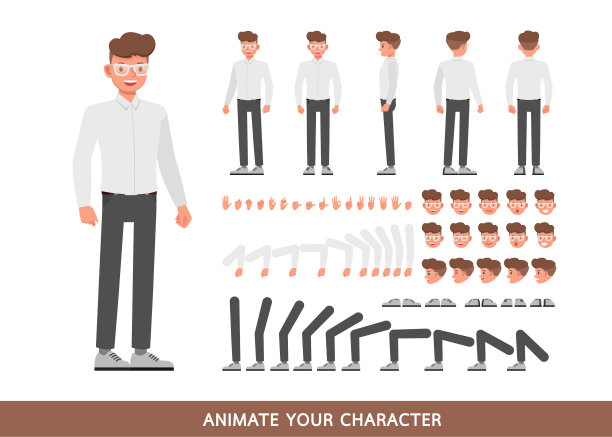 商人穿白衬衫字符向量设计。创造你自己的姿势。图片下载