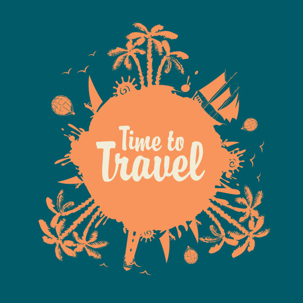 夏季旅游横幅与棕榈树和冲浪者图片下载